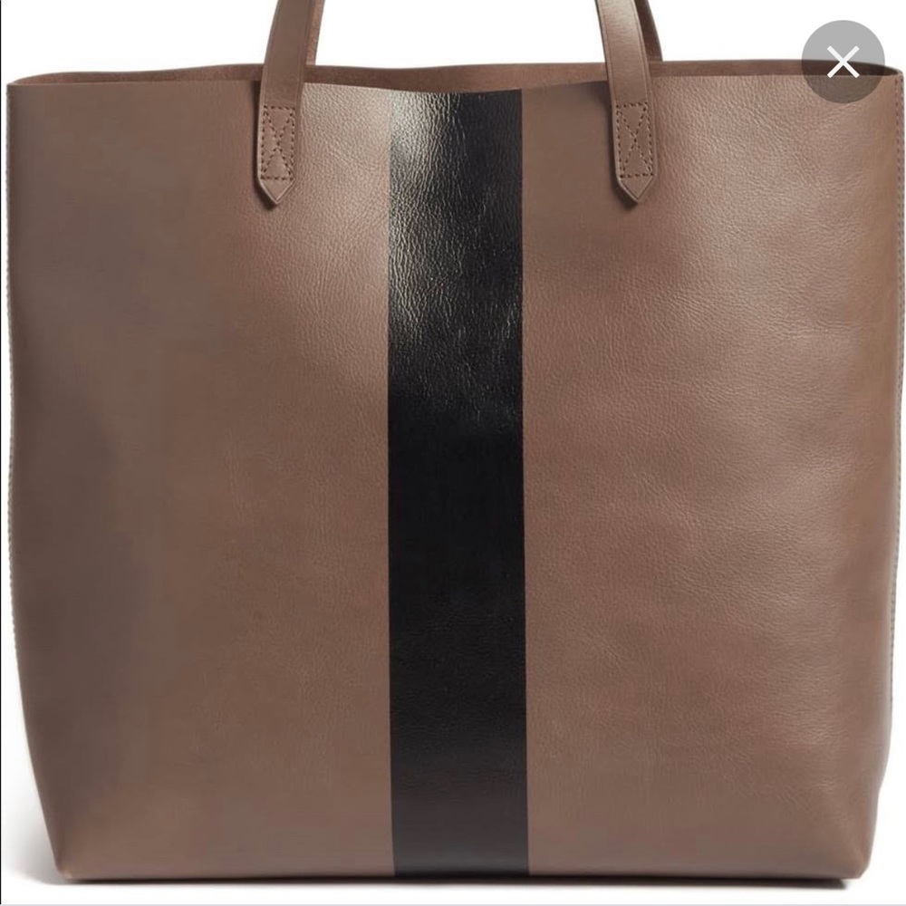 Madewell Paintstripe Transport Tote- Taupe and Black